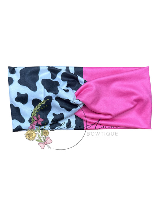 DBP Twist Headband Pink/Cow print