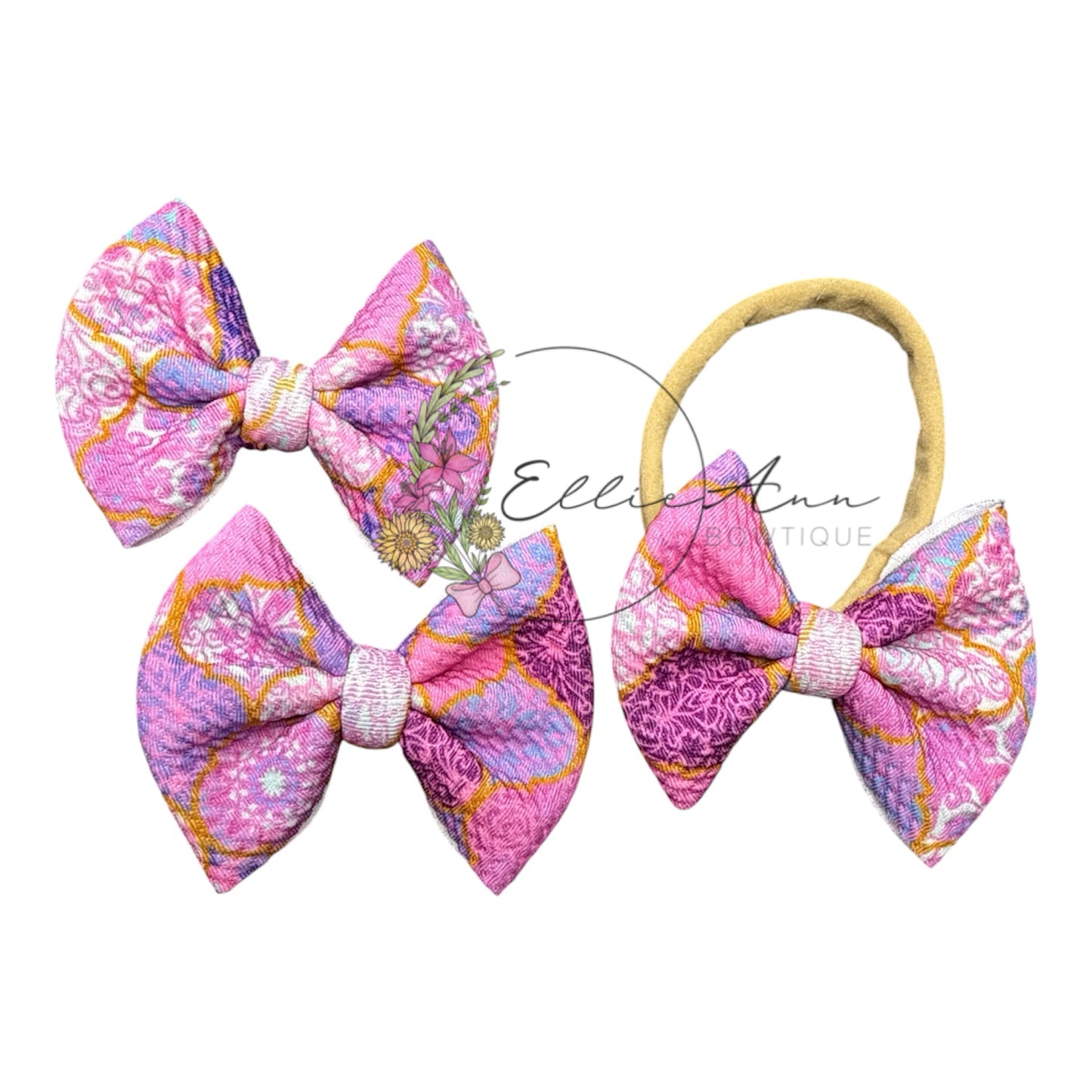 3 inch fabric bows on Nylon headband